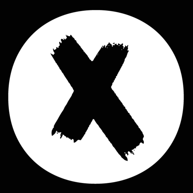 Black 'X' symbol on a white circle with a black border. logo for i hate socks