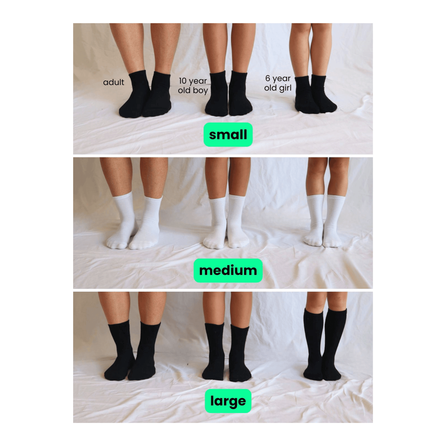 I Hate Socks size guide for Small, Medium and Large kids’ socks (also fits adults)