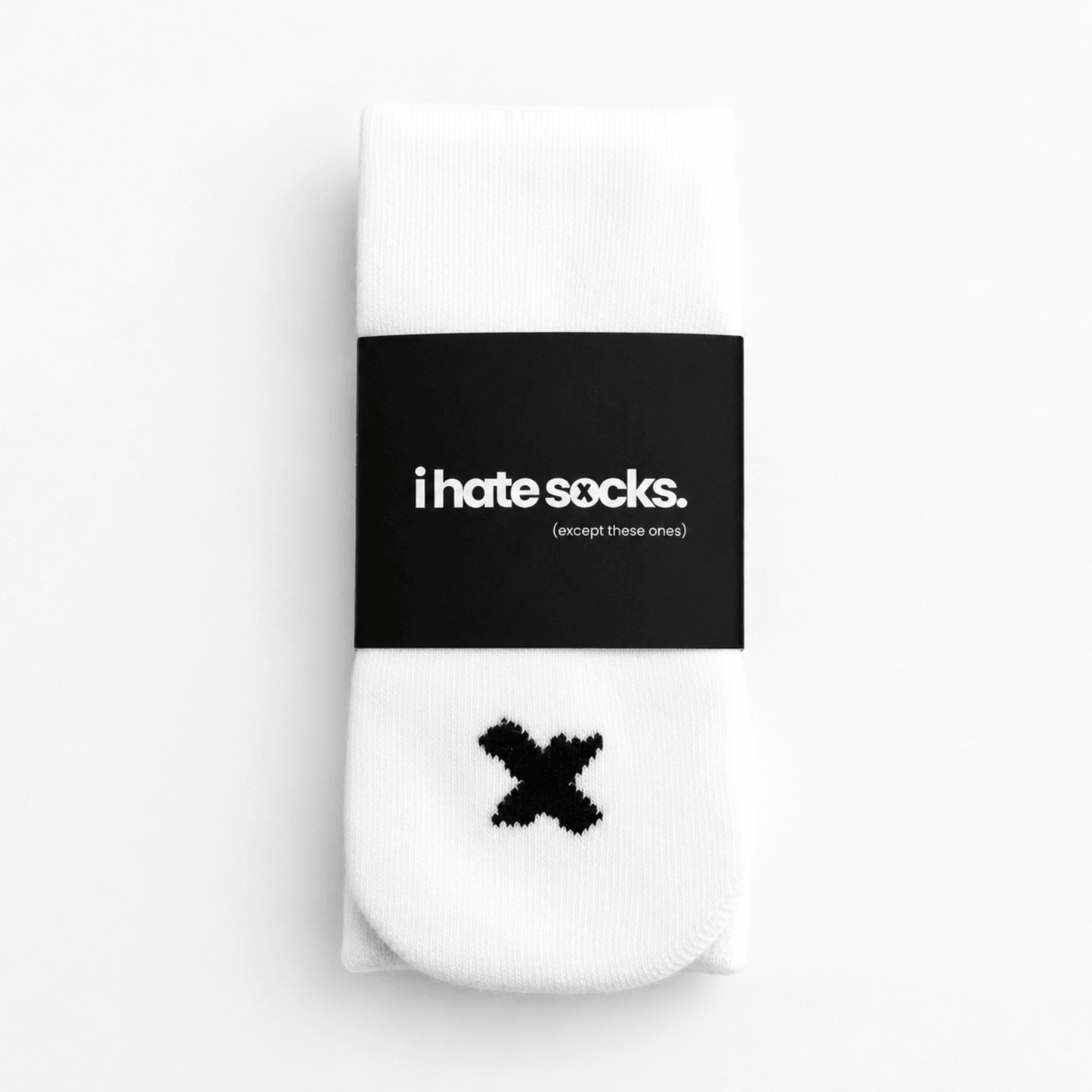 White I Hate Socks kids’ seamless-feel bamboo sock with black X detail